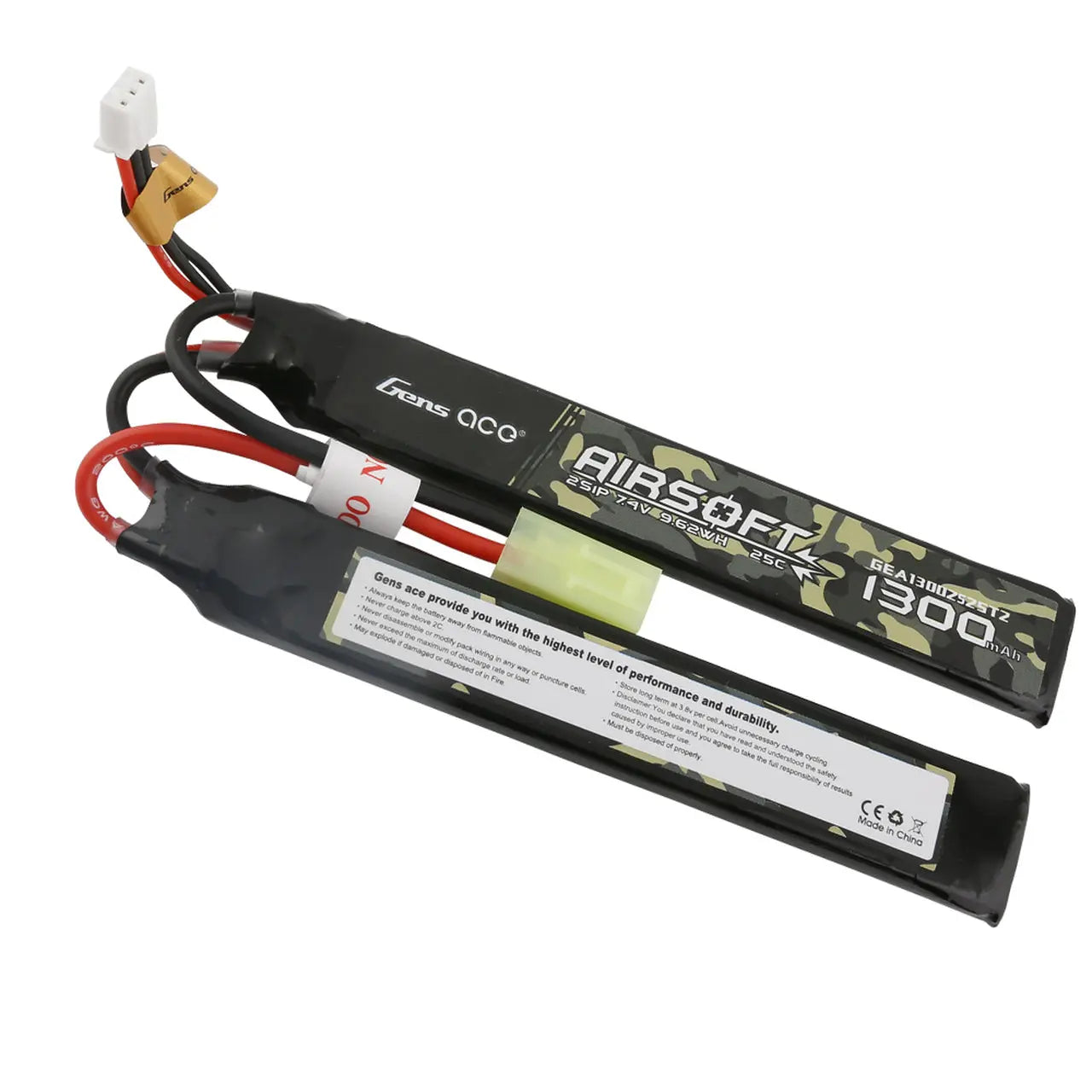 Gens Ace 2S Airsoft 1300mAh 7.4V 25C Soft Case LiPo Battery (Tamiya) Gens Ace