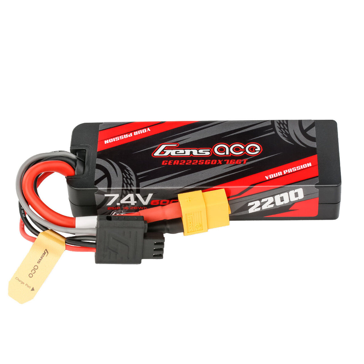 Gens Ace G-Tech 2S 2200mAh 7.4V Hardcase/Hardwired Lipo Battery (XT60) GEA222S60X76GT