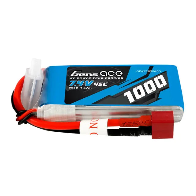 Gens Ace 2S 1000mAh 7.4V 45C Soft Case LiPo Battery (Deans) Gens Ace