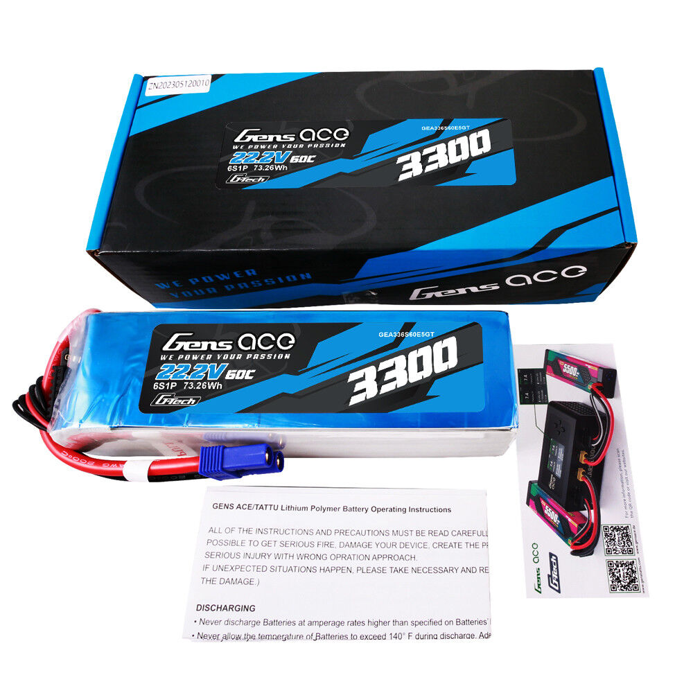 Gens Ace G-Tech 6S 3300mAh 60C 22.2V Soft Pack Lipo Battery (EC5) GEA336S60E5GT