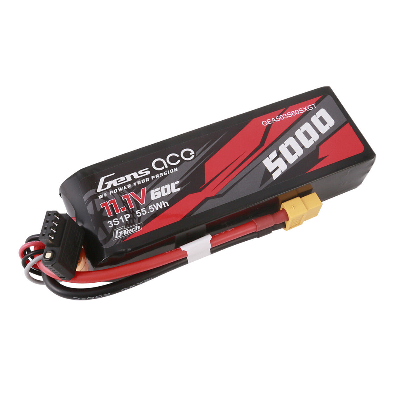 Gens Ace G-Tech 3S 5000mAh 60C 11.1V Soft Pack Lipo Battery (XT60+TRX)