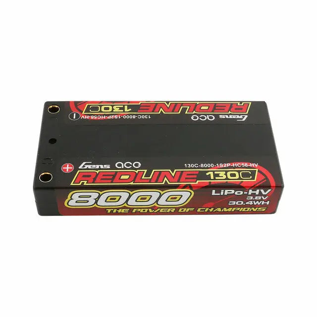 Gens Ace 1S Redline 8000mAh 3.8V 130C Hardcase/4mm bullet HV LiPo Battery (4.0mm Bullet) Gens Ace