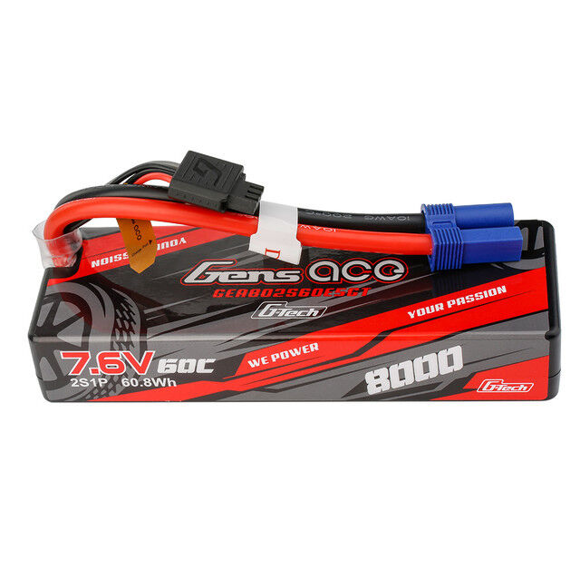 Gens Ace 2S 8000mAh 60C 7.6V Hardcase/Hardwired LiPo Battery (EC5) GEA802S60E5GT