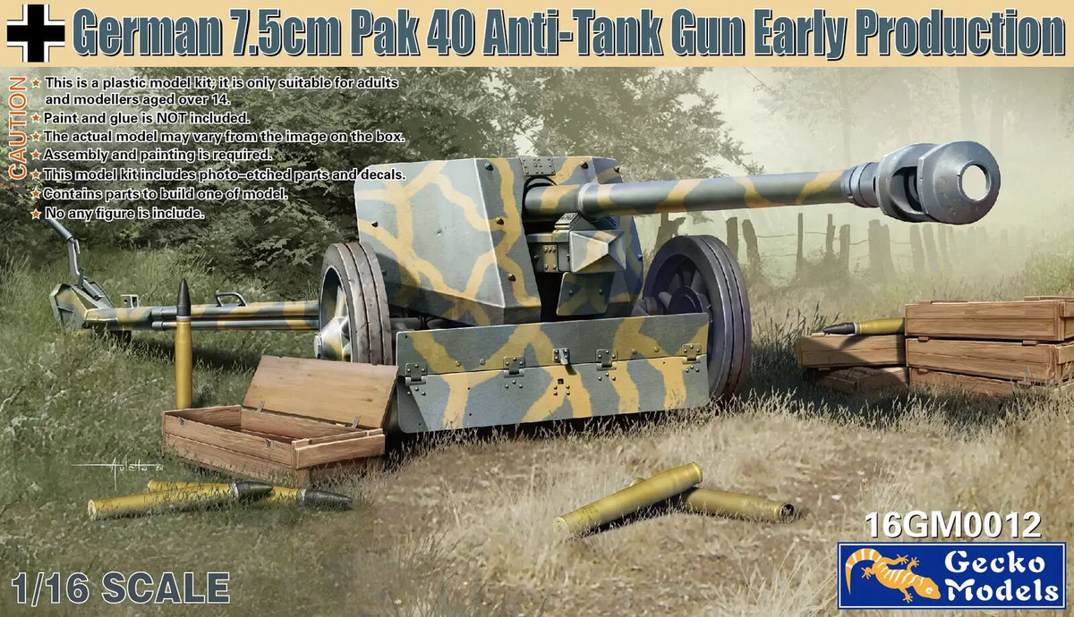 Gecko 1/16 German 7.5cm Pak 40 Anti-tank Gun (Early Production) Plastic Model Kit GM16012