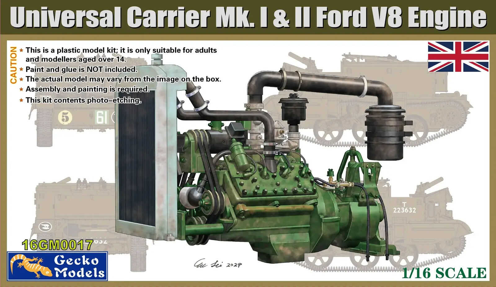 Gecko 1/16 Ford V8 Engine For Universal Carrier Mk. I & II Plastic Model Kit