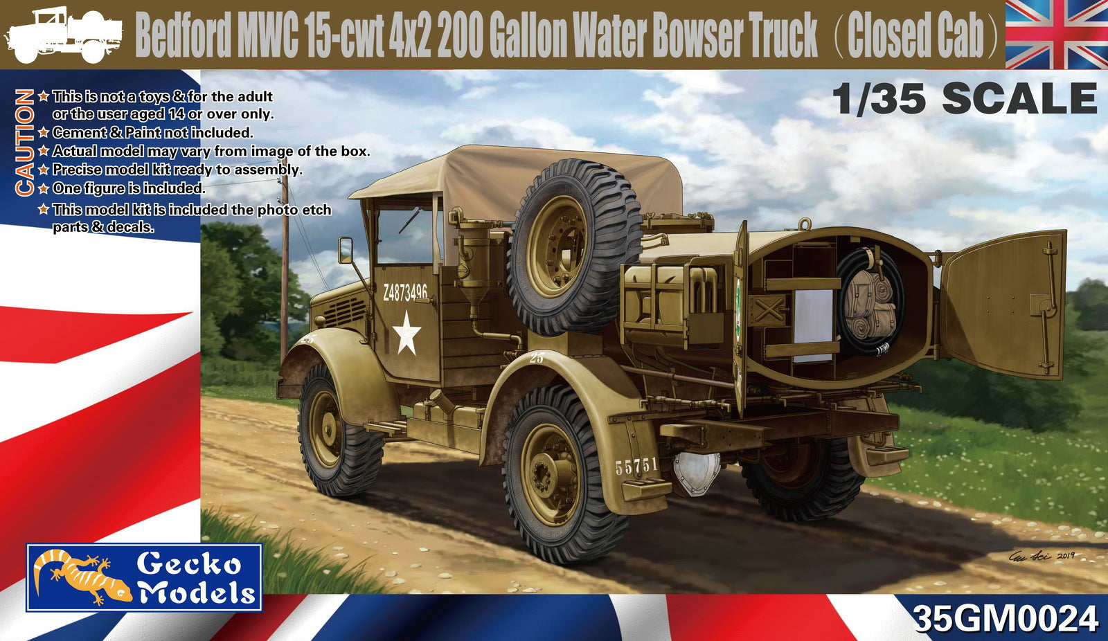 GM35024 Gecko 1/35 Bedford MWC 15-cwt 4x2 200 Gallon Water Bowser Truck (Close Cab) Plastic Kit Gecko