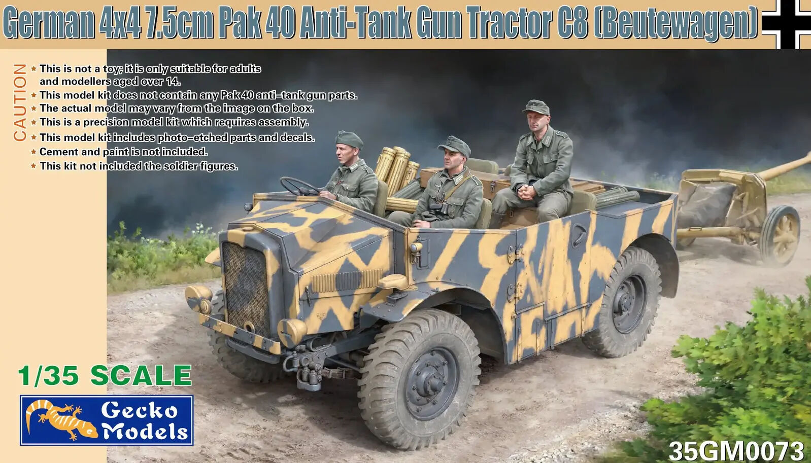 Gecko 1/35 German 4x4 7.5cm Pak 40 Anti-Tank Gun Tractor C8 (Beutewagen) Plastic Model Kit