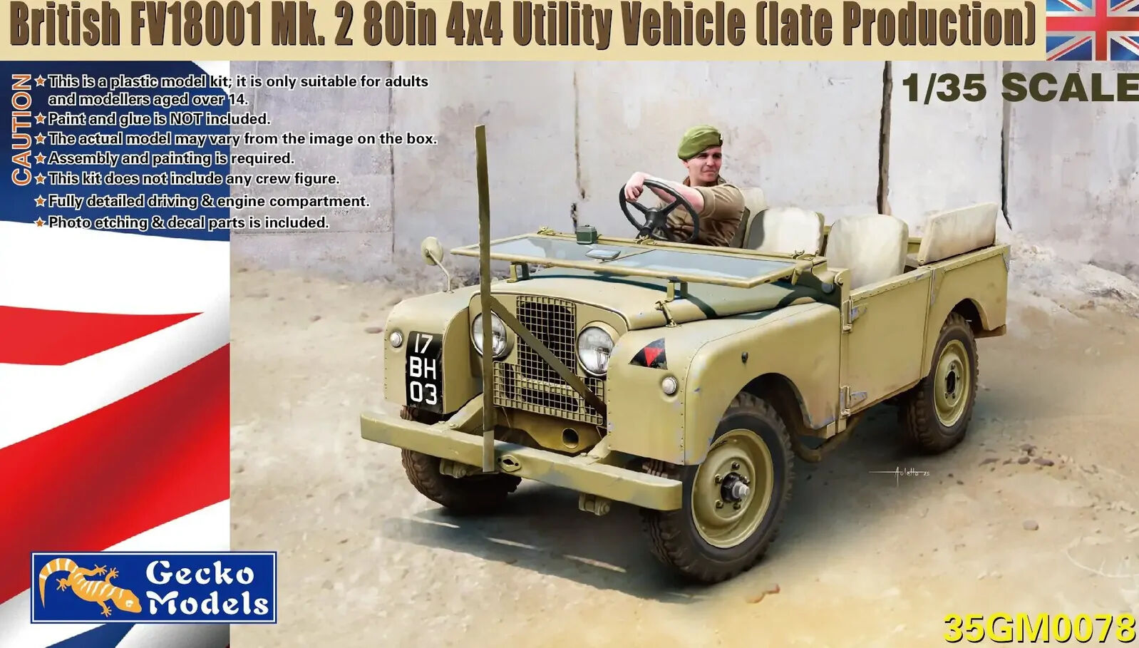 Gecko 1/35 British FV18001 Mk. 2 80in 4x4 Utility Vehicle w/Canvas Roof Top Plastic Model Kit