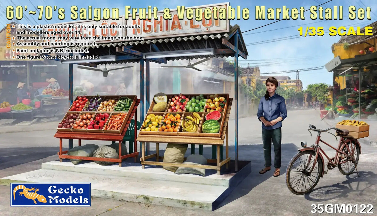 Gecko 1/35 60‚¬„¢~70‚¬„¢s Saigon Fruit & Vegetable Market Stall Set Plastic Model Kit GM35122