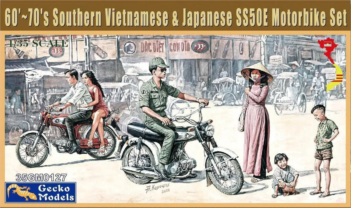 Gecko 1/35 60‚¬„¢~70‚¬„¢s Southern Vietnamese & Japanese Motorbike Set Plastic Model Kit GM35127