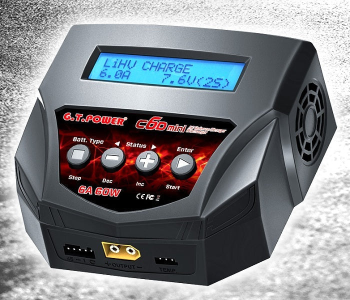 GT-C6DMINI Mini Charger Multi Chemistry AC 6 Amp 60 watt Lithium batteries 2-4s,NiCd/NiMH 6-8s GT Power