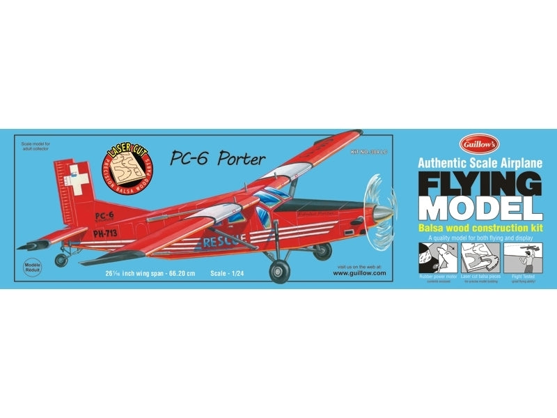 GUI-304LC Guillow's PC6 Porter - Laser Cut Balsa Plane Model Kit Guillows