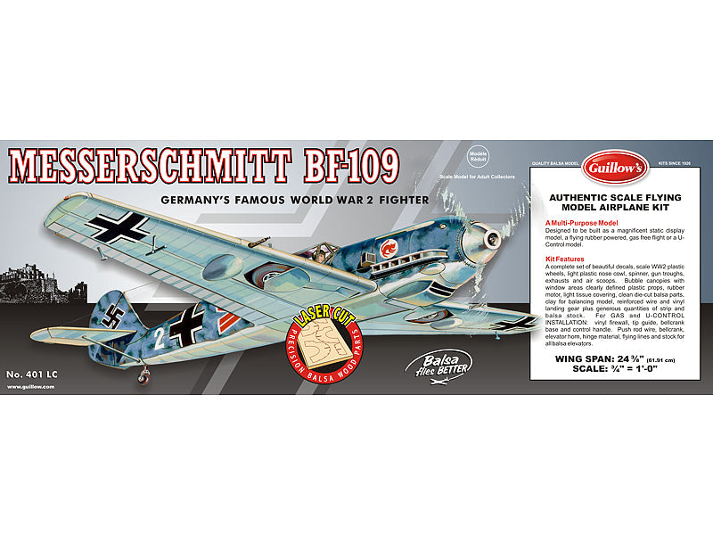 GUI-401LC Guillow's Messerschmitt - Laser Cut Balsa Plane Model Kit Guillows