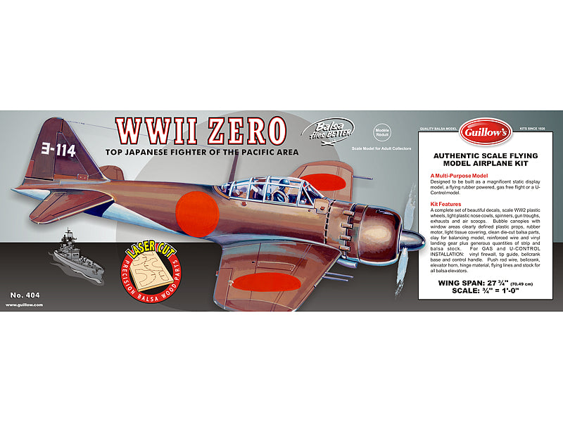 GUI-404LC Guillow's Zero - Laser Cut Balsa Plane Model Kit Guillows