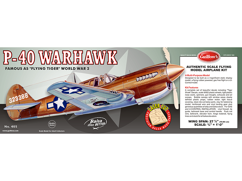 GUI-405LC Guillow's Warhawk - Laser Cut Balsa Plane Model Kit Guillows