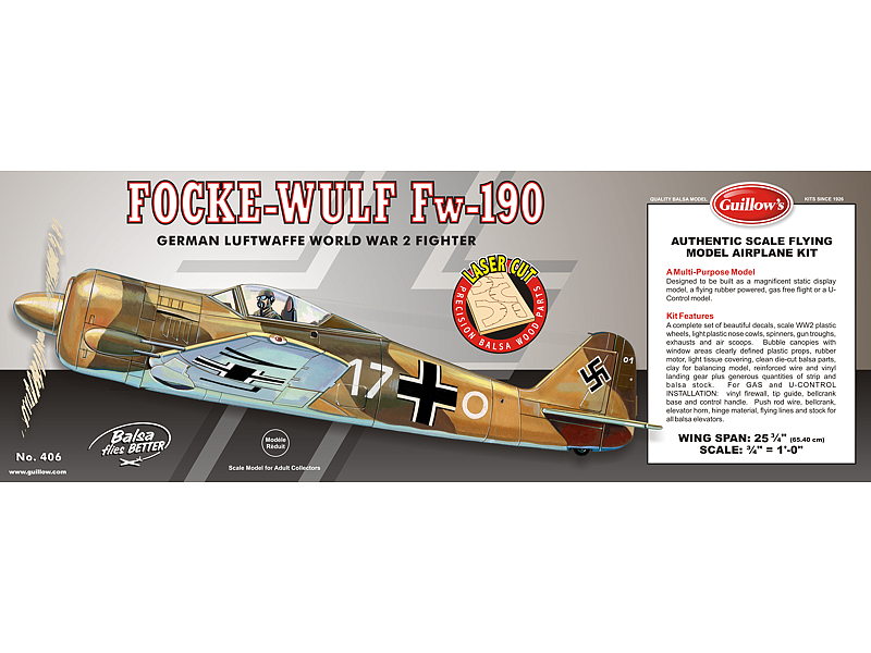 GUI-406LC Guillow's Focke-Wulf - Laser Cut Balsa Plane Model Kit Guillows