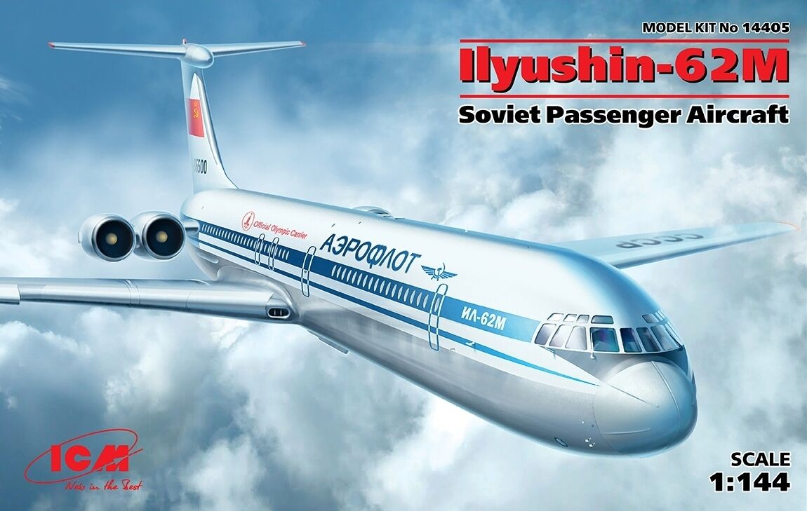 ICM 1/144 Ilyushin-62M Soviet Passenger Aircraft Plastic Model Kit