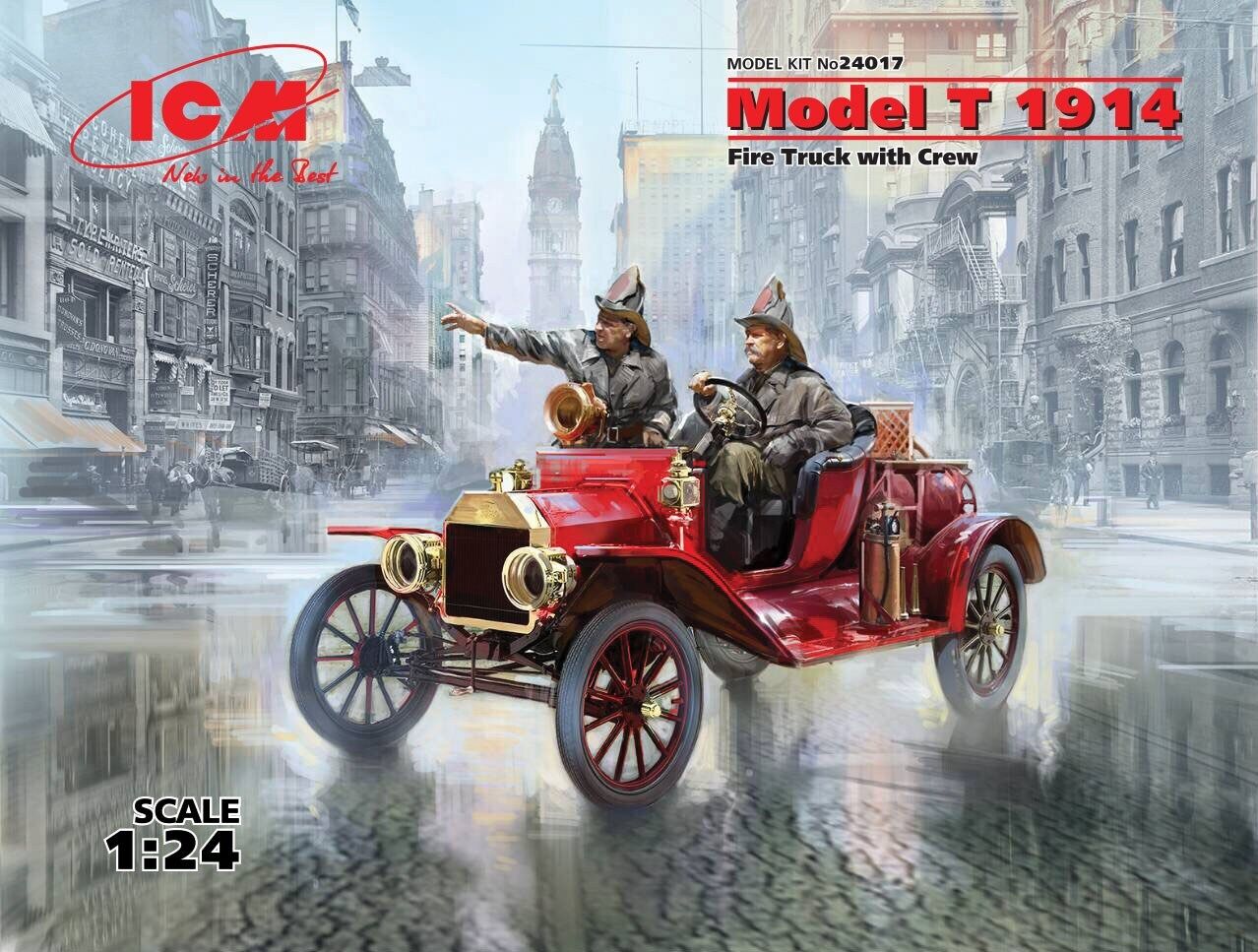 ICM 1/24 Model T 1914 Fire Truck with Crew Plastic Model Kit