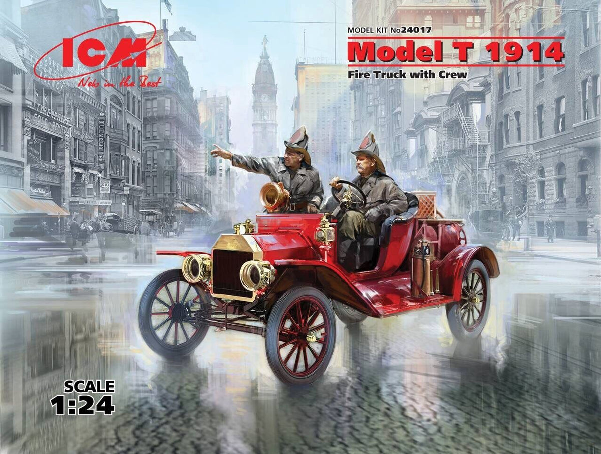 ICM 1/24 Model T 1914 Fire Truck with Crew Plastic Model Kit ICM24017