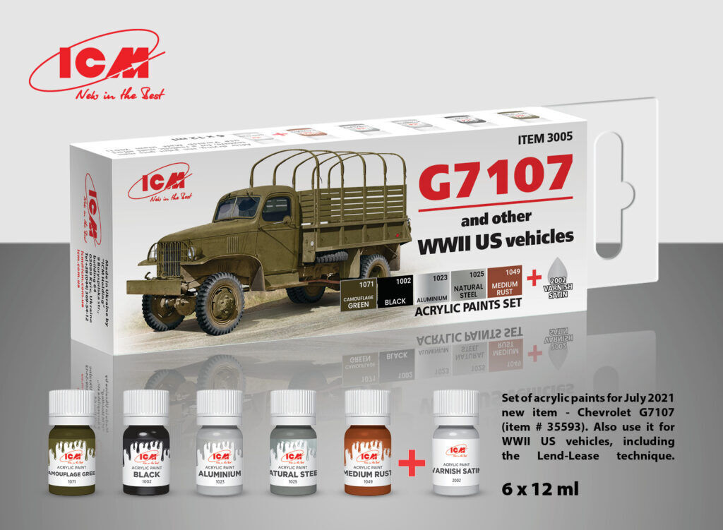 ICM Acrylic Paint Set: US WWII vehicles (G7107) - 6 Colours ICM3005