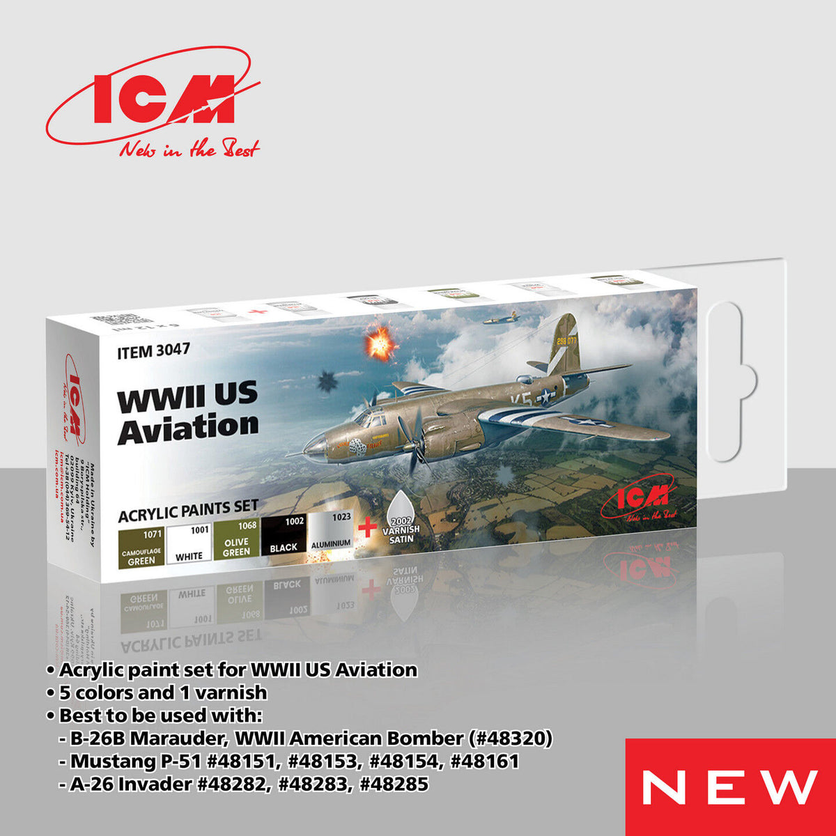 ICM Acrylic Paint Set: WWII US Aviation - 6 Colours ICM3047