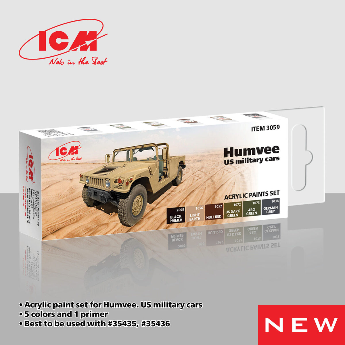 ICM Acrylic Paint Set: Humvee. US military cars - 6 Colours ICM3059