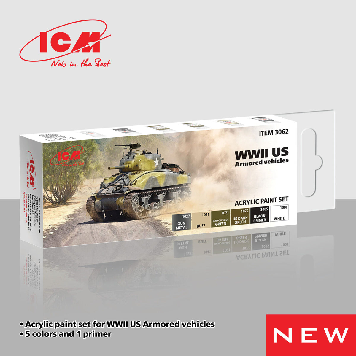 ICM Acrylic Paint Set: WWII US Armored vehicles - 6 Colours ICM3062