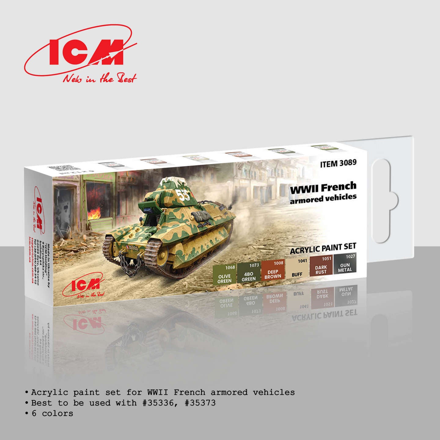 ICM Acrylic Paint Set: WWII French armored vehicles - 6 Colours