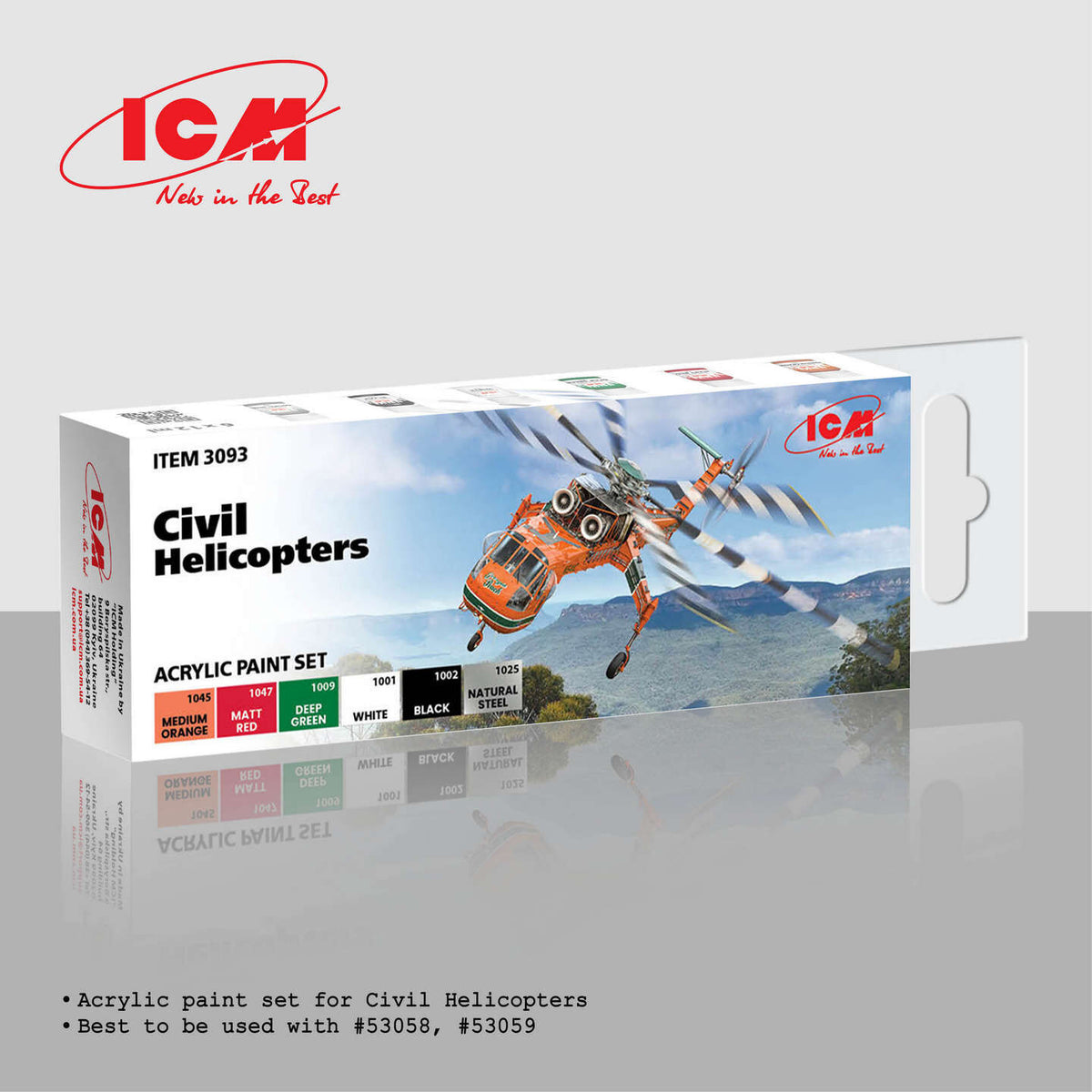 ICM Acrylic Paint Set: Civil Helicopters - 6 Colours ICM3093