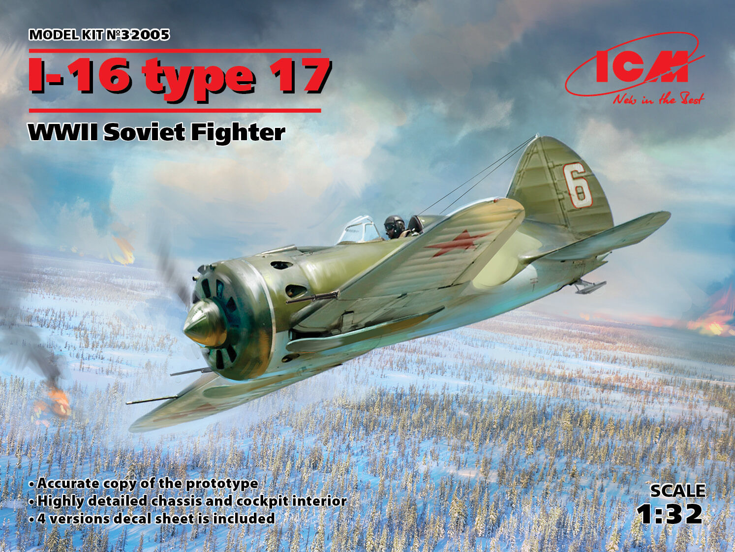 ICM 1/32 I-16 type 17 WWII Soviet Fighter Plastic Model Kit