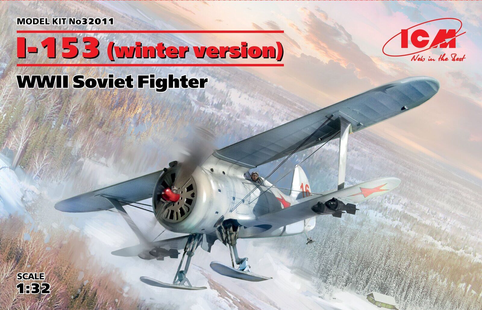 ICM 1/32 I-153 (winter version) WWII Soviet Fighter Plastic Model Kit