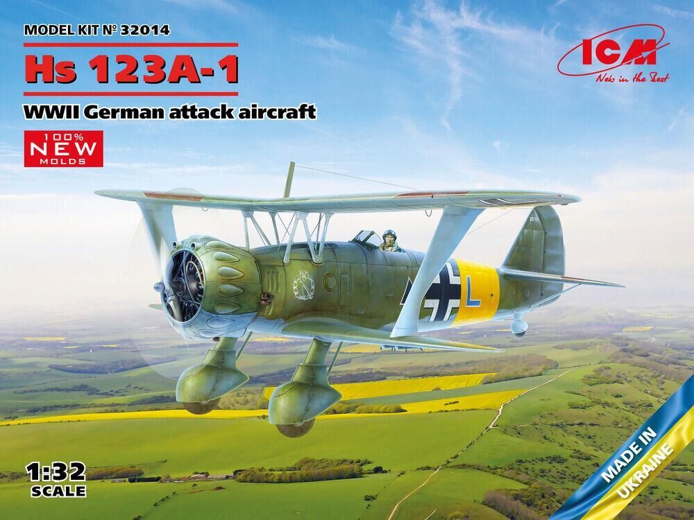 ICM 1/32 Hs 123A-1 WWII German Attack Aircraft Plastic Model Kit