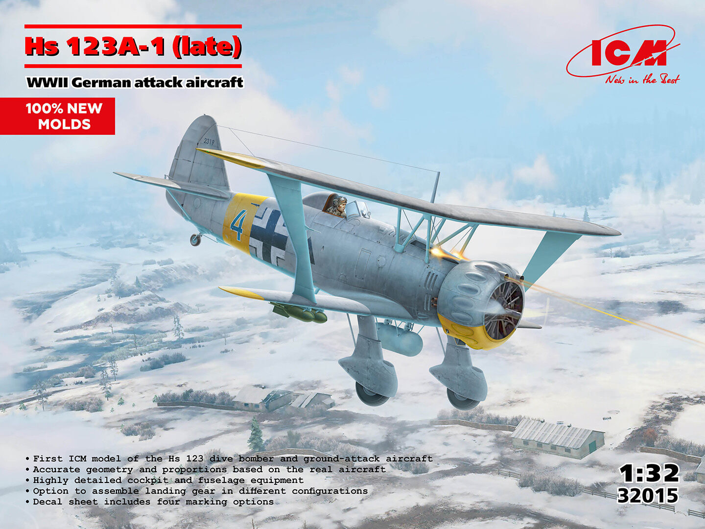 ICM 1/32 Hs 123A-1 (Late) WWII German Attack Aircraft Plastic Model Kit
