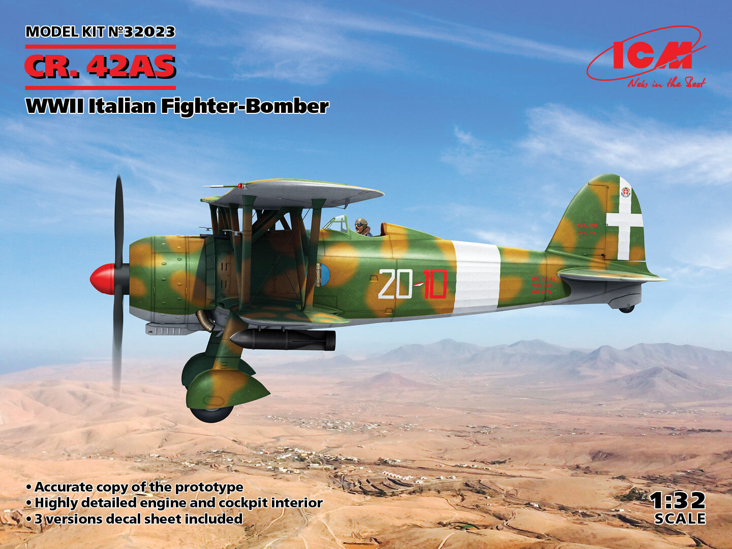 ICM 1/32 CR. 42AS WWII Italian Fighter-Bomber Plastic Model Kit ICM32023
