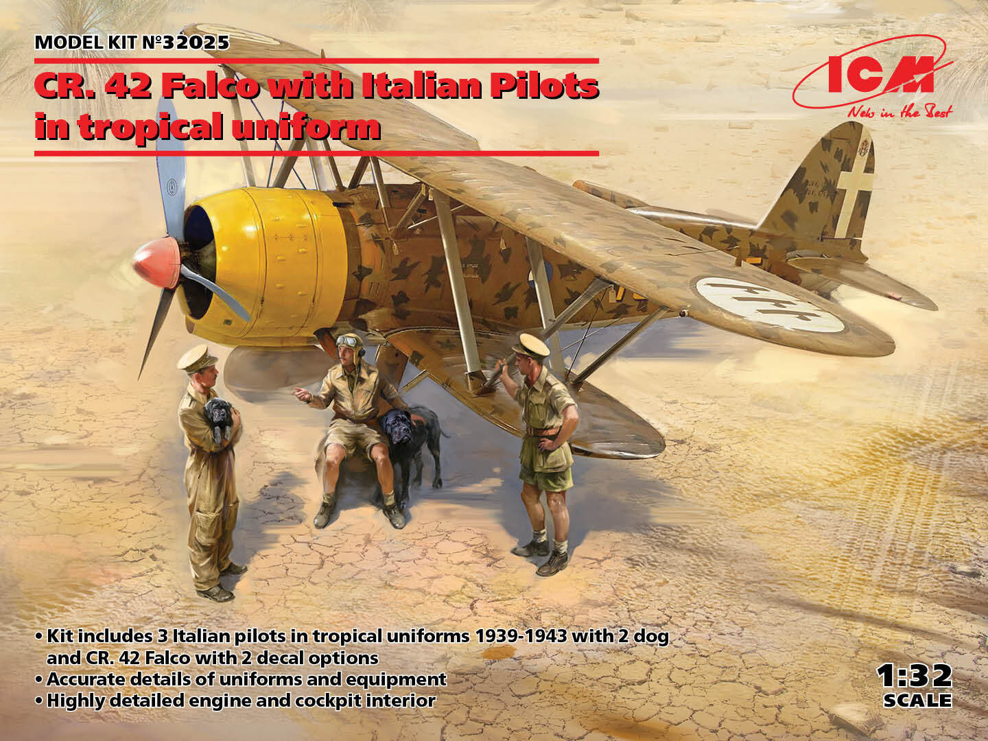 ICM 1/32 CR. 42 Falco with Italian Pilots in tropical uniform Plastic Model Kit