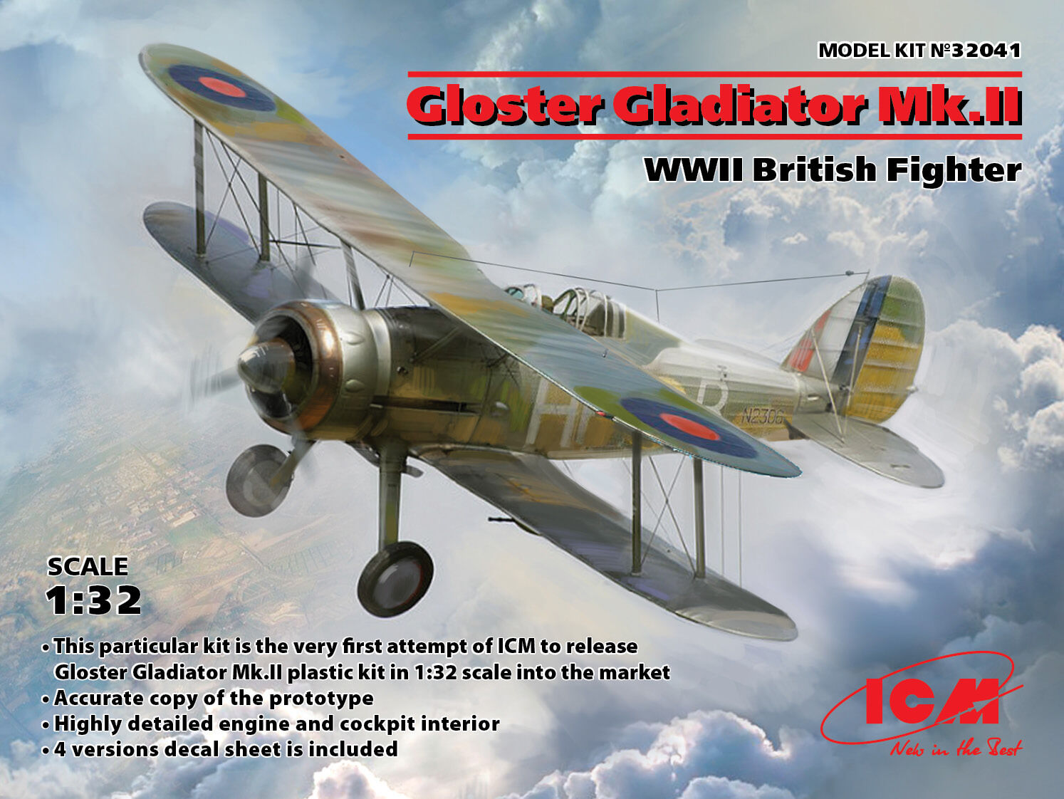 ICM 1/32 Gloster Gladiator Mk.II WWII British Fighter Plastic Model Kit