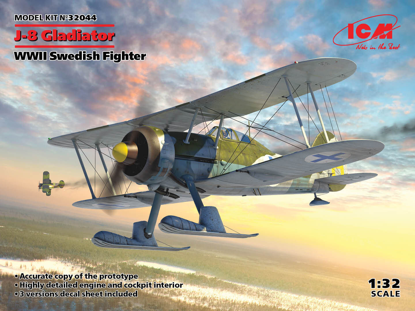 ICM 1/32 J-8 Gladiator WWII Swedish Fighter Plastic Model Kit