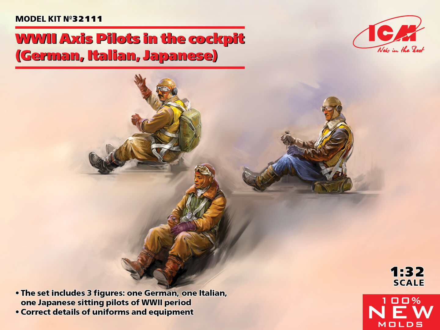 ICM 1/32 WWII Axis Pilots in the cockpit (German Italian Japanese) Plastic Model Kit