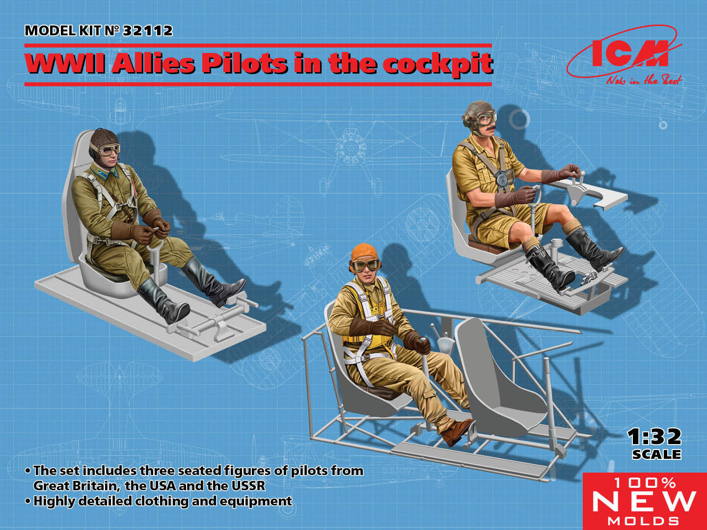 ICM 1/32 WWII Allies Pilots in the cockpit (British American Soviet) Plastic Model Kit