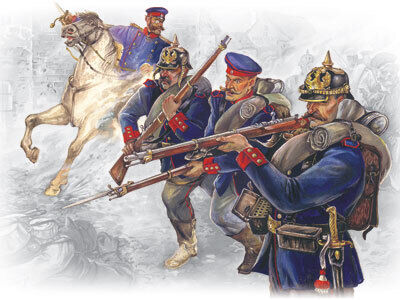 ICM 1/35 Prussian Line Infantry (1870-1871) (4 Figures - officer on horse 3 soldiers) Plastic Model Kit