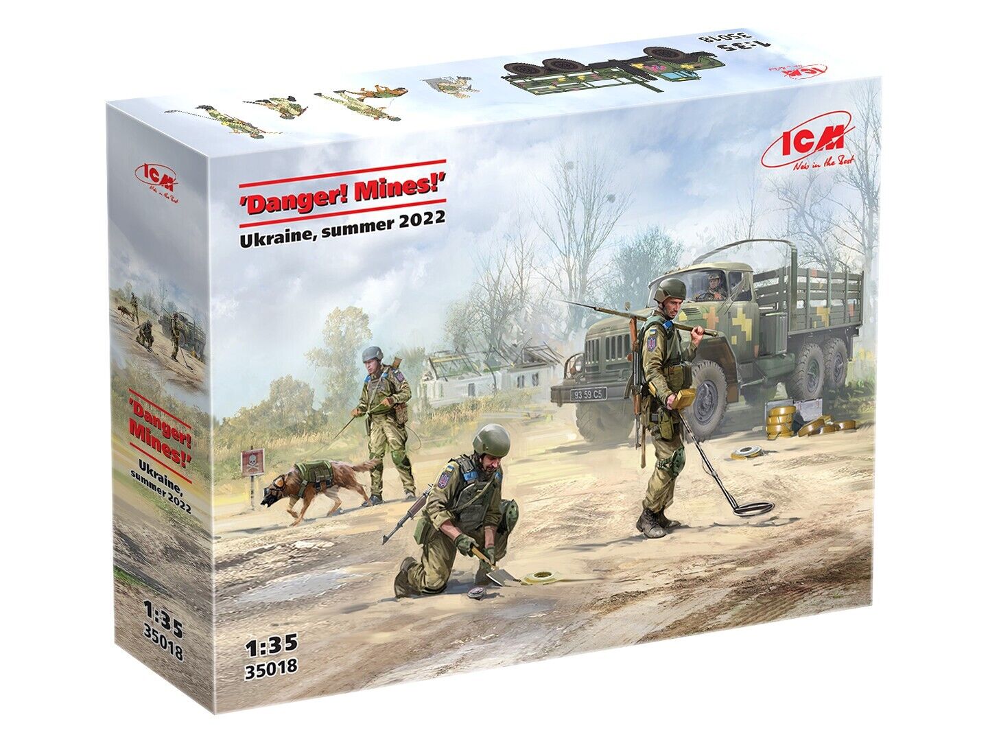 ICM 1/35 Danger! Mines!' Ukraine Summer 2022 (ZiL-131 with Driver AFU Sappers Dog and Mines) Plastic Model Kit
