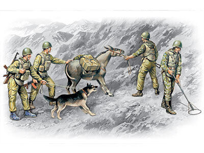 ICM 1/35 Soviet Sappers (1979-1988) (4 Figures - 3 soldiers 1 sapper donkey figure dog figure) Plastic Model Kit ICM35031