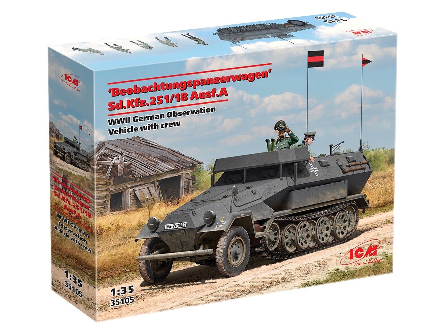 ICM 1/35 'Beobachtungspanzerwagen' Sd.Kfz.251/18 Ausf.A WWII German Observation Vehicle with crew Plastic Model Kit