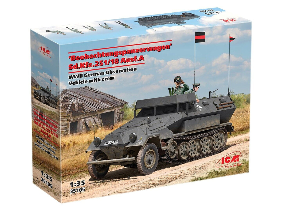 ICM 1/35 'Beobachtungspanzerwagen' Sd.Kfz.251/18 Ausf.A WWII German Observation Vehicle with crew Plastic Model Kit ICM35105