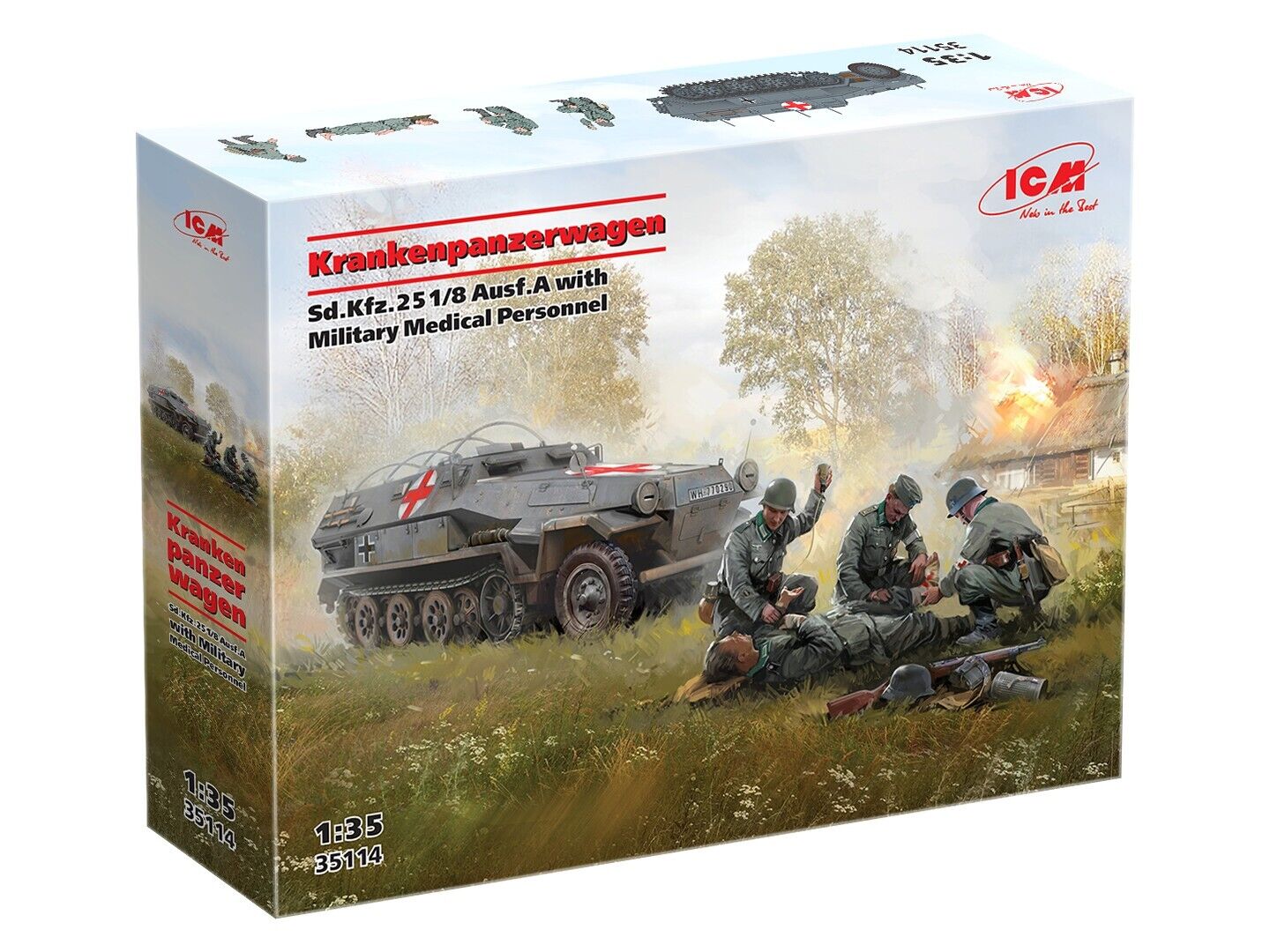 ICM 1/35 'Krankenpanzerwagen' Sd.Kfz.251/8 Ausf.A WWII German Ambulance with Military Medical Personnel Plastic Model Kit