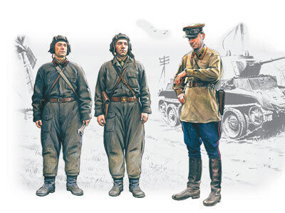 ICM 1/35 Soviet Tank Crew (1939-1942) (3 Figures - 1 officer 2 tankmen) Plastic Model Kit