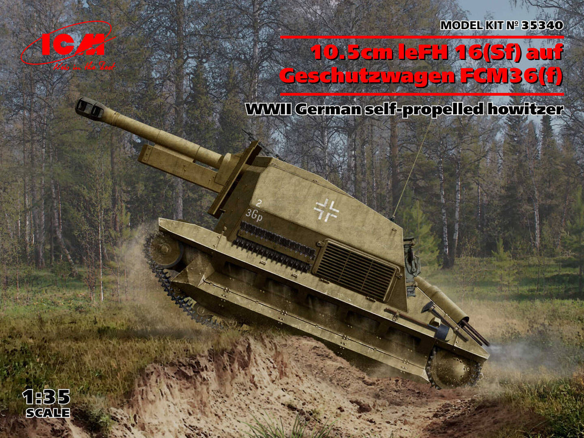 ICM 1/35 10.5cm leFH 16(Sf) auf Geschutzwagen FCM36(f) WWII German self-propelled howitzer Plastic Model Kit ICM35340