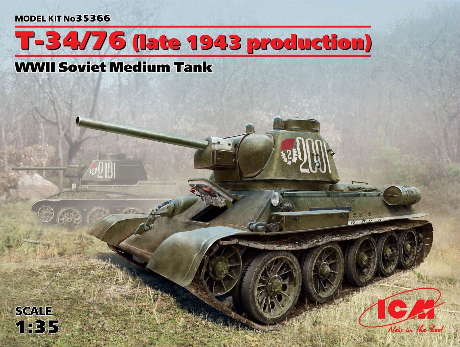 ICM 1/35 ?-34/76 (Late 1943 Production) WWII Soviet Medium Tank Plastic Model Kit ICM35366