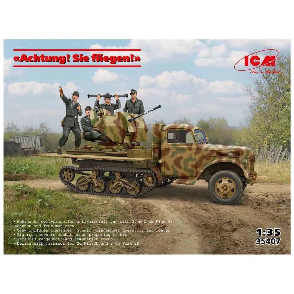 ICM 1/35 Sd.Kfz.3b with 2 Ñм Flak 38 and Crew "Achtung! Sie fliegen!" Plastic Model Kit