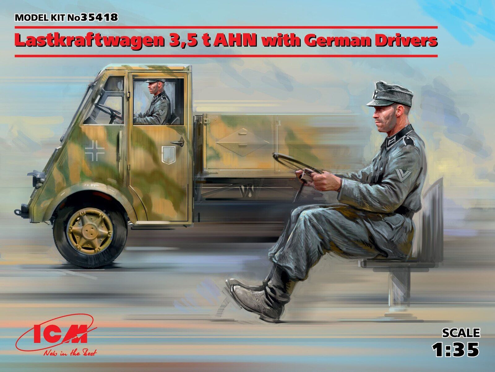 ICM 1/35 Lastkraftwagen 3 5 t AHN with German Drivers Plastic Model Kit